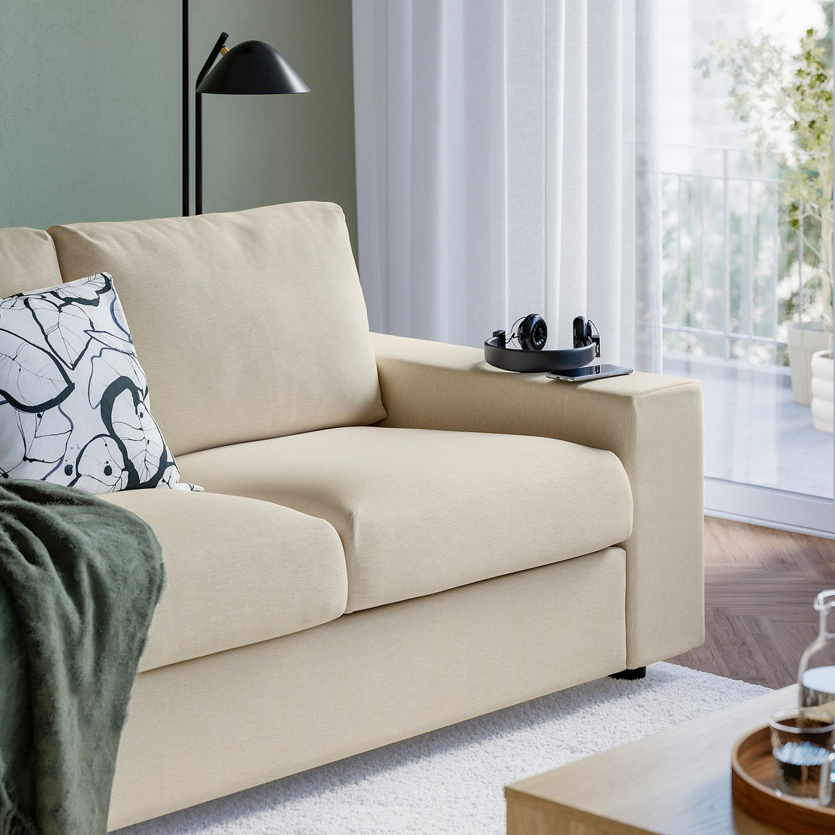 VIMLE 3-seat sofa, with wide armrests/Knäbäck light beige, 255 cm