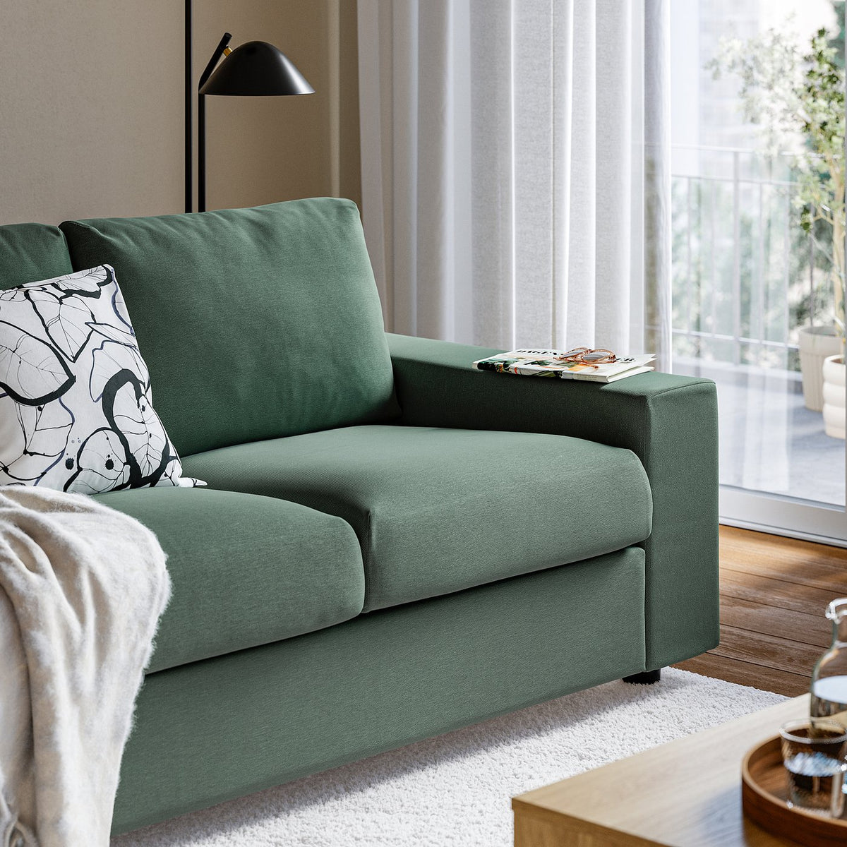 VIMLE 3-seat sofa, with wide armrests/Knäbäck grey-green, 255 cm