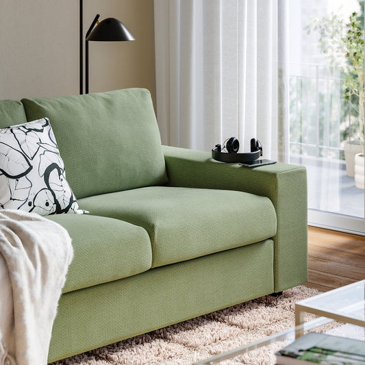 VIMLE 3-seat sofa, with wide armrests/Mosshed grey-green, 255 cm