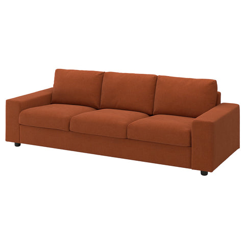 VIMLE 3-seat sofa, with wide armrests/Mosshed red-brown, 255 cm