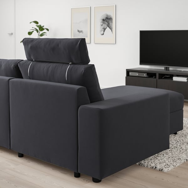 VIMLE 3-seat sofa with chaise longue, with wide armrests with headrest/Djuparp dark grey, 266 cm