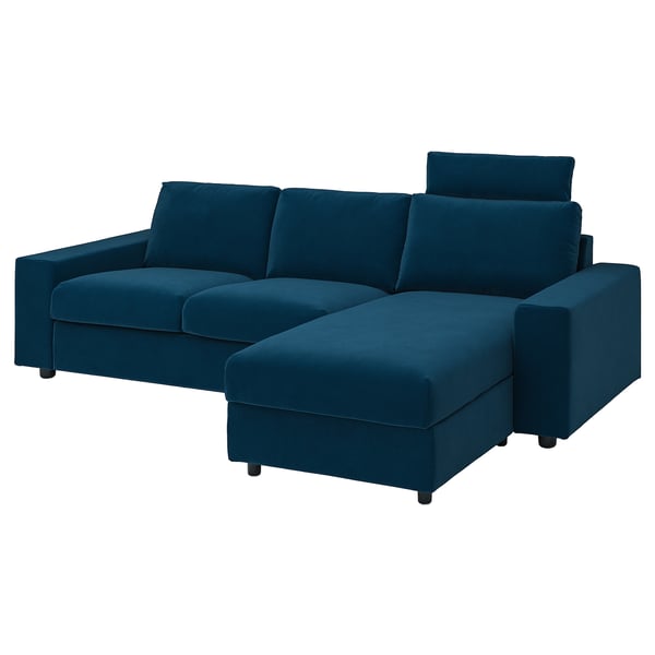 VIMLE 3-seat sofa with chaise longue, with wide armrests with headrest/Djuparp dark green-blue, 266 cm