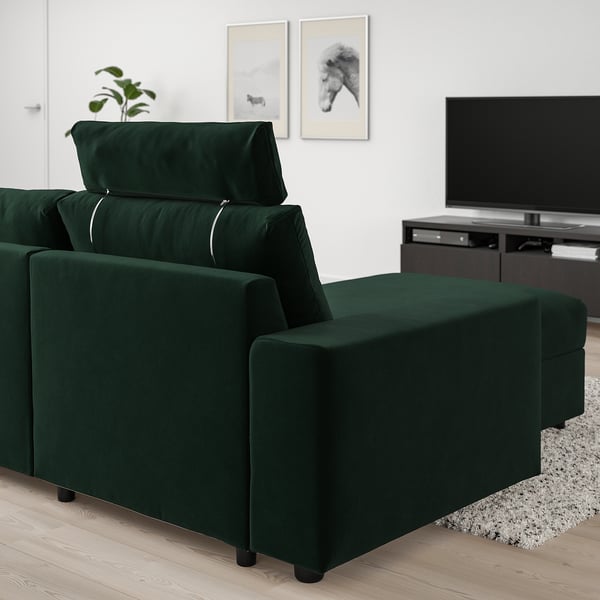 VIMLE 3-seat sofa with chaise longue, with wide armrests with headrest/Djuparp dark green, 266 cm
