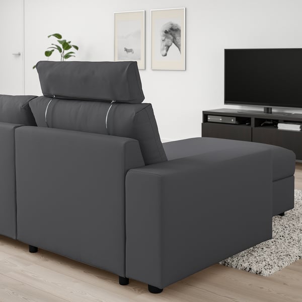 VIMLE 3-seat sofa with chaise longue, with wide armrests with headrest/Hallarp grey, 266 cm