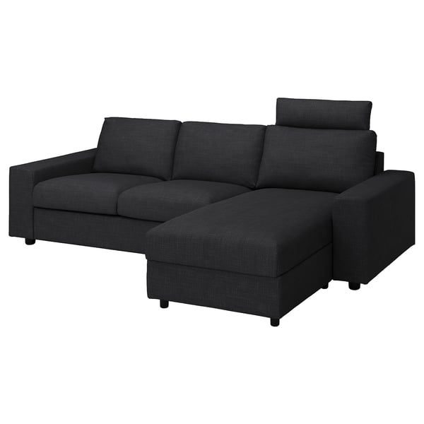 VIMLE - 3-seater sofa with chaise-longue, wide armrests with headrest/Hillared anthracite ,