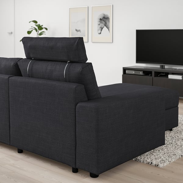VIMLE - 3-seater sofa with chaise-longue, wide armrests with headrest/Hillared anthracite ,