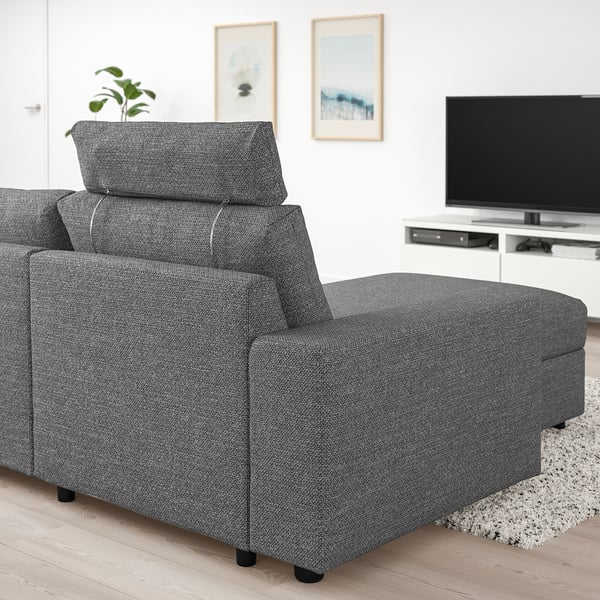 VIMLE 3-seat sofa with chaise longue, with wide armrests with headrest/Lejde grey/black, 266 cm