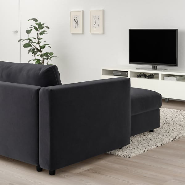 VIMLE - 3-seater sofa with chaise-longue, wide armrests/Djuparp dark grey ,