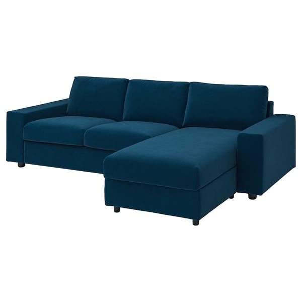 VIMLE 3-seat sofa with chaise longue, with wide armrests/Djuparp dark green-blue, 266 cm