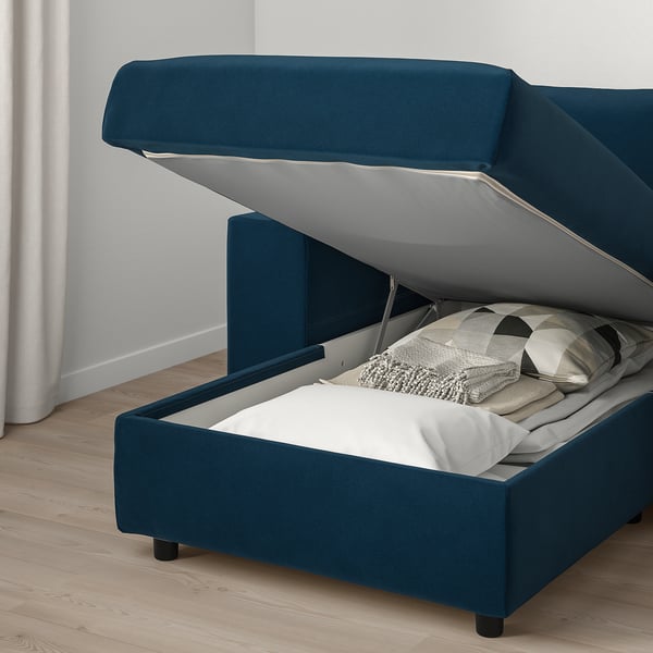 VIMLE 3-seat sofa with chaise longue, with wide armrests/Djuparp dark green-blue, 266 cm