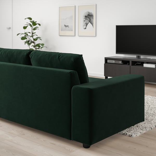 VIMLE - 3-seater sofa with chaise-longue, wide armrests/Djuparp dark green ,
