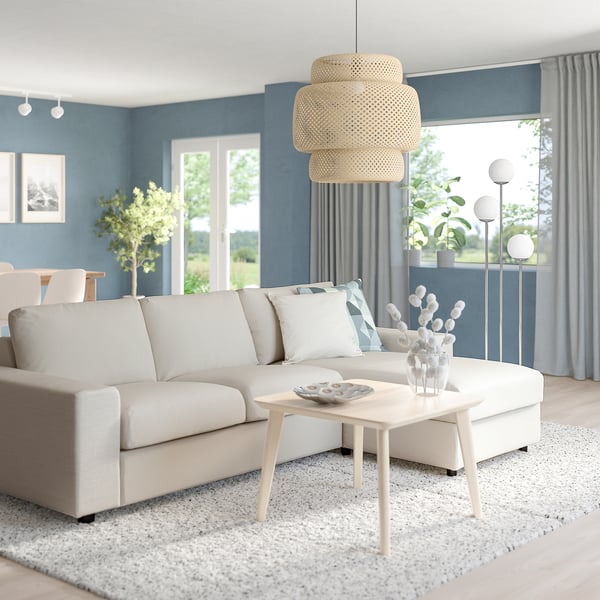 VIMLE 3-seater sofa with chaise-longue - with wide armrests/Beige Gunnared ,