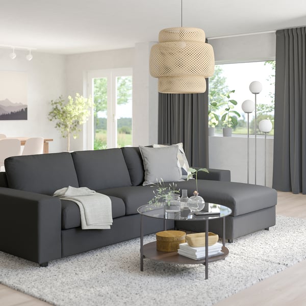 VIMLE 3-seat sofa with chaise longue, with wide armrests/Hallarp grey, 266 cm