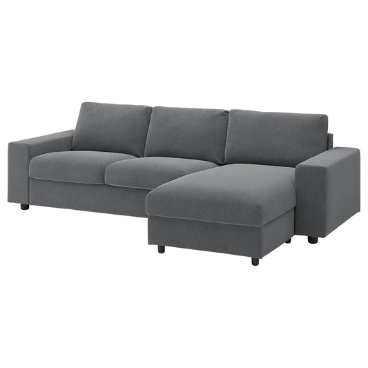 VIMLE 3-seat sofa with chaise longue, with wide armrests/Johanneshov dark grey, 266 cm