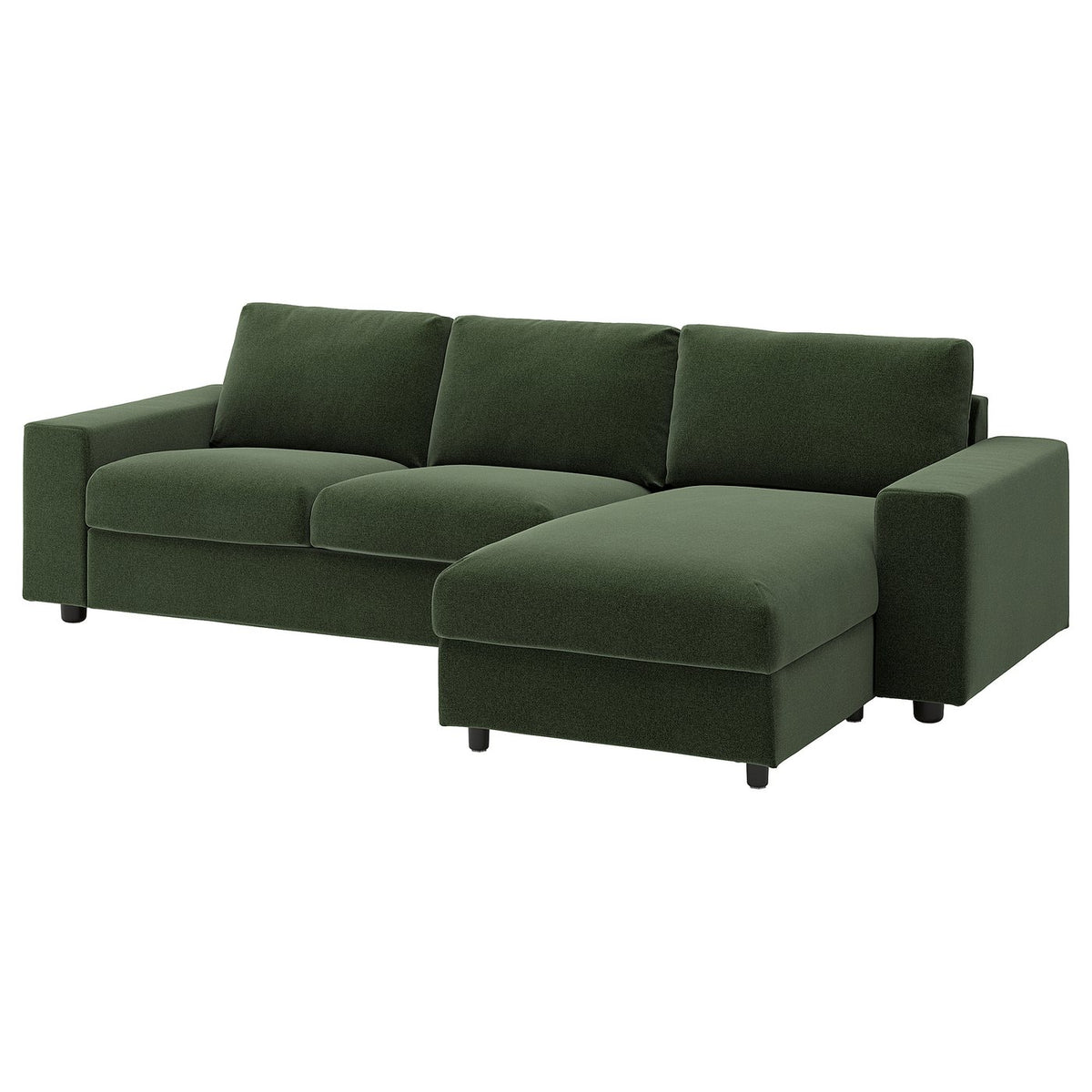 VIMLE 3-seat sofa with chaise longue, with wide armrests/Johanneshov dark green, 266 cm