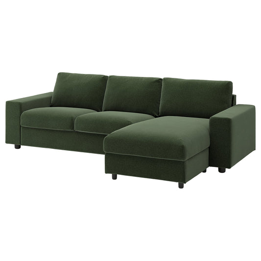 VIMLE 3-seat sofa with chaise longue, with wide armrests/Johanneshov dark green, 266 cm