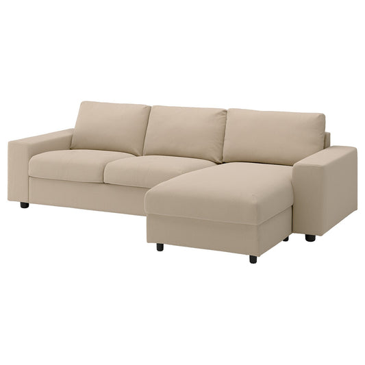VIMLE 3-seat sofa with chaise longue, with wide armrests/Kelinge beige, 266 cm