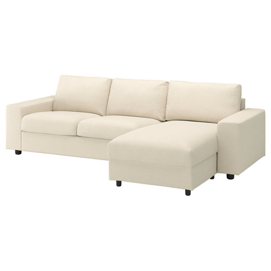 VIMLE 3-seat sofa with chaise longue, with wide armrests/Knäbäck light beige, 266 cm