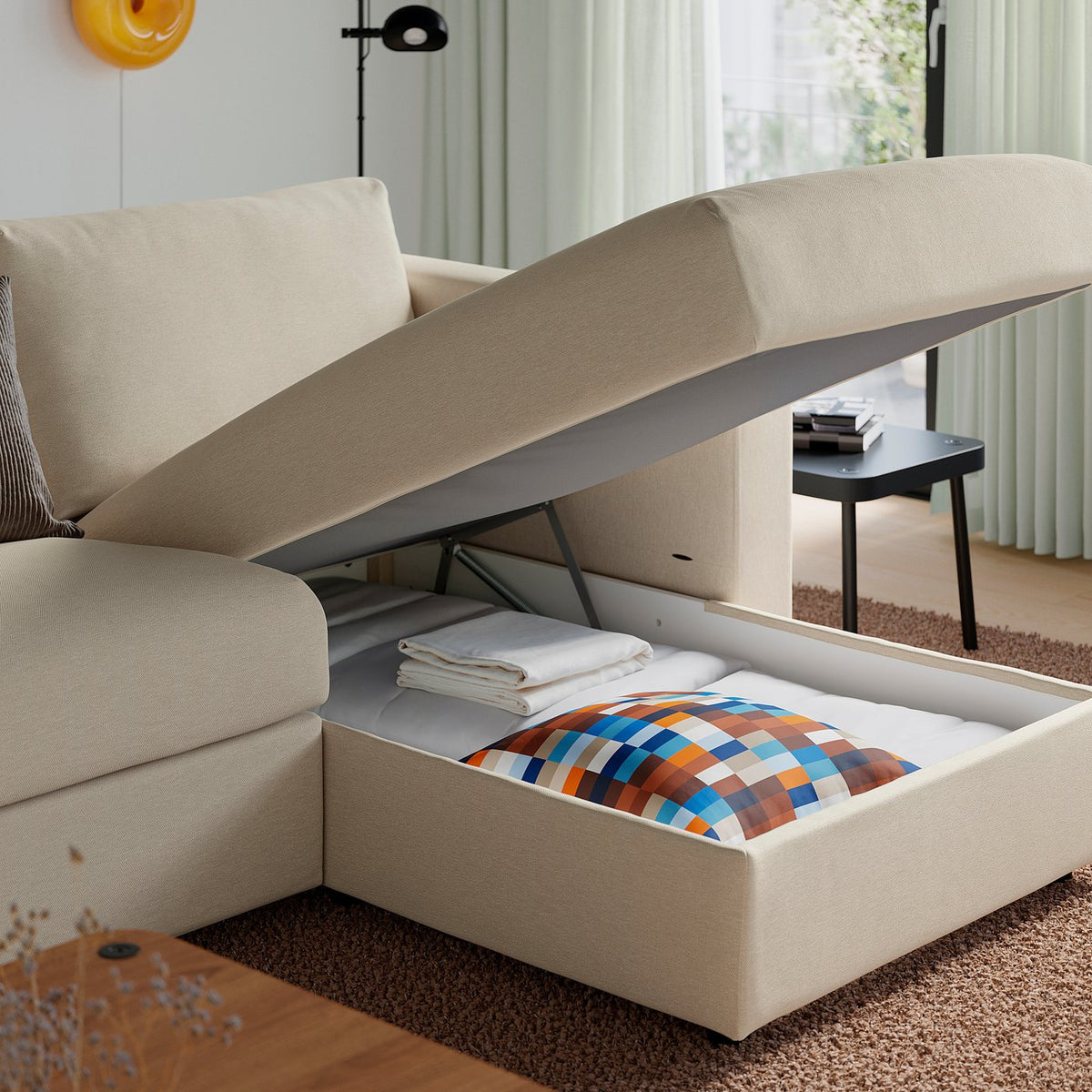 VIMLE 3-seat sofa with chaise longue, with wide armrests/Knäbäck light beige, 266 cm