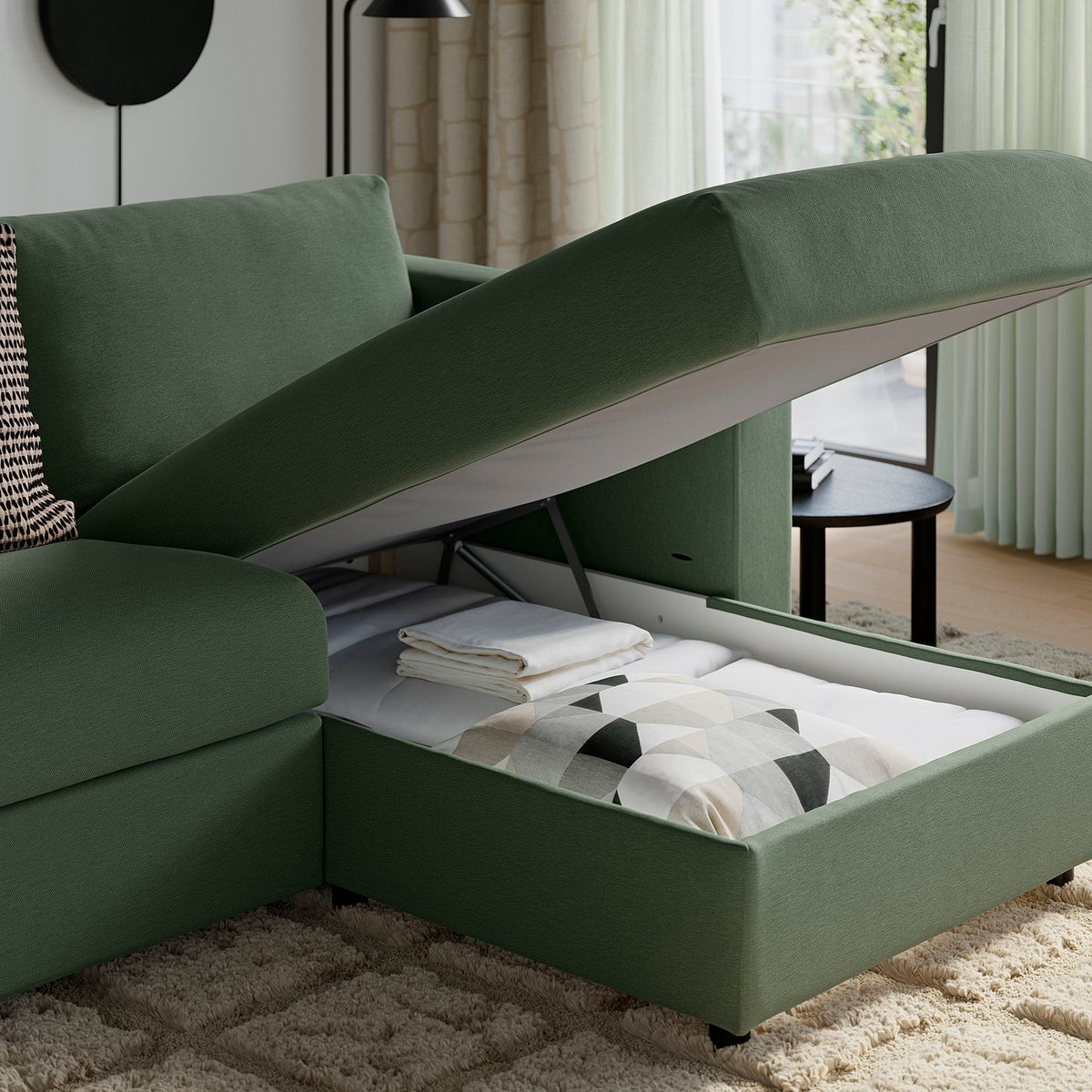 VIMLE 3-seat sofa with chaise longue, with wide armrests/Knäbäck grey-green, 266 cm