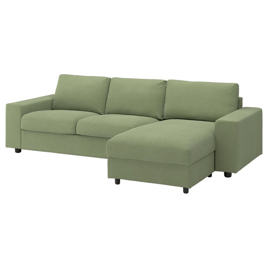 VIMLE 3-seat sofa with chaise longue, with wide armrests/Mosshed grey-green, 266 cm