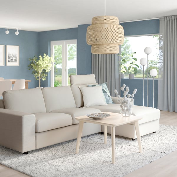 VIMLE 3-seat sofa with chaise longue, with headrest with wide armrests/Gunnared beige, 266 cm
