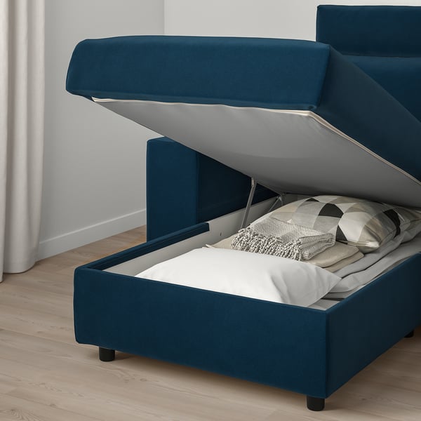 VIMLE - 3-seater sofa with chaise-longue and headrest/Djuparp green-blue ,