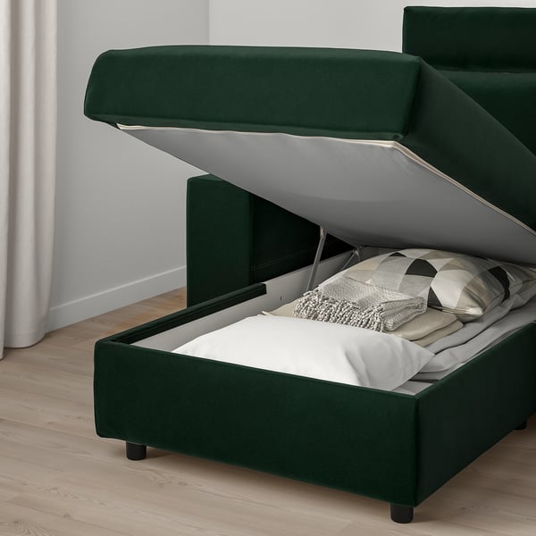 VIMLE - 3-seater sofa with chaise-longue and headrest/Djuparp dark green ,