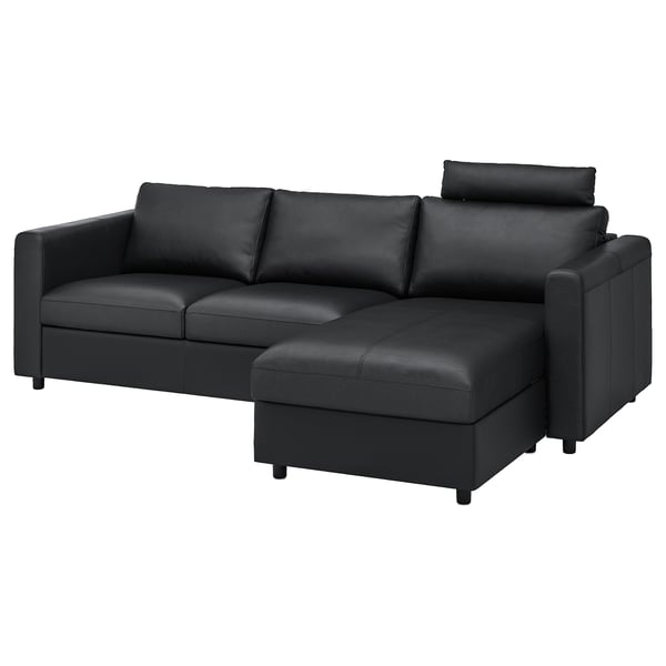 VIMLE 3-seat sofa, with chaise longue with headrest/Grann/Bomstad black, 252 cm
