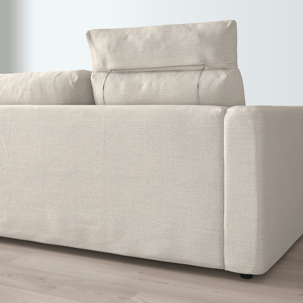 VIMLE 3-seat sofa with chaise longue, with headrest/Gunnared beige, 252 cm
