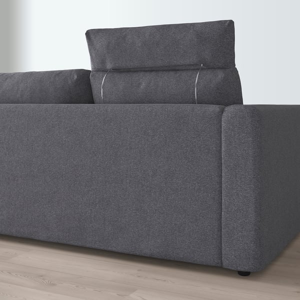 VIMLE 3-seater sofa with chaise-longue - with headrest/gunnared smoke grey ,