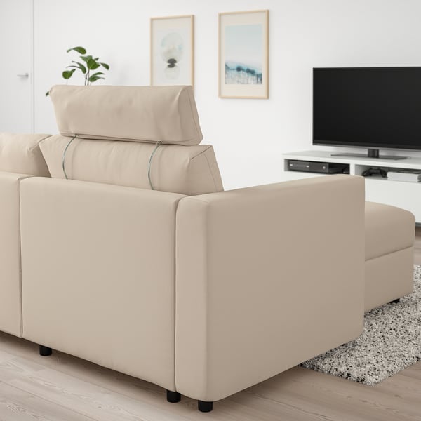 VIMLE 3-seat sofa with chaise longue, with headrest/Hallarp beige, 252 cm