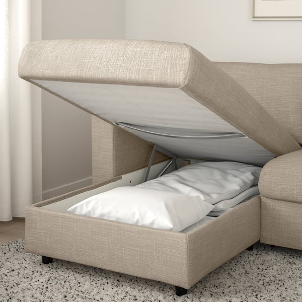 VIMLE - 3-seater sofa with chaise-longue and headrest/Hillared beige ,