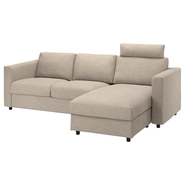 VIMLE 3-seat sofa, with chaise longue with headrest/Hillared beige, 222x68x98 cm