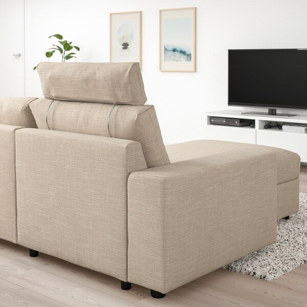 VIMLE - 3-seater sofa with chaise-longue and headrest/Hillared beige ,