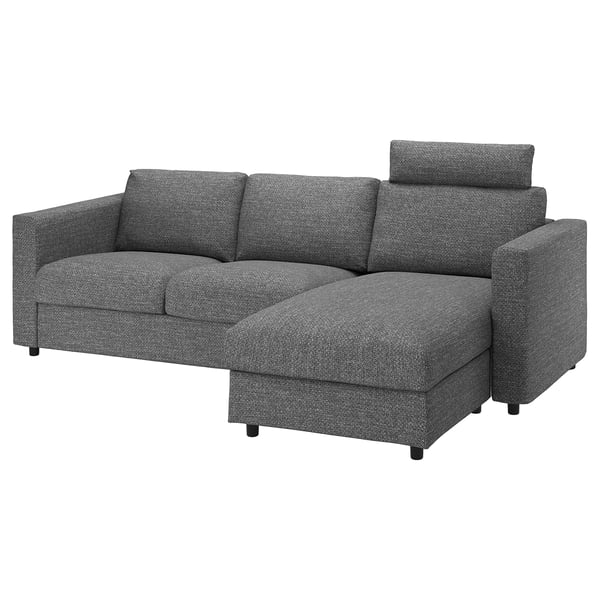 VIMLE 3-seat sofa, with chaise longue with headrest/Lejde grey/black, 252 cm