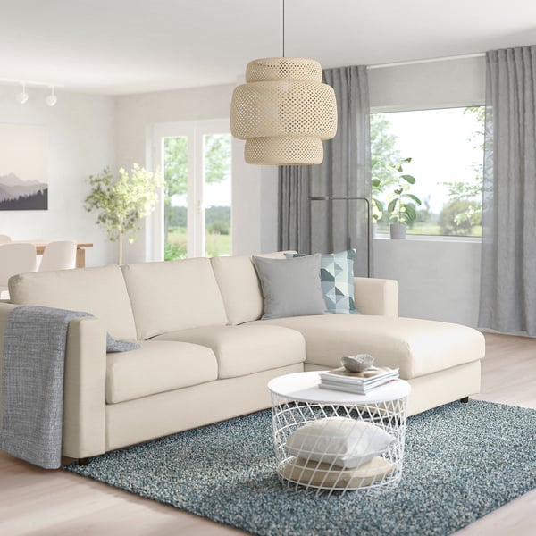 VIMLE 3-seat sofa, with chaise longue/Gunnared beige, 252 cm