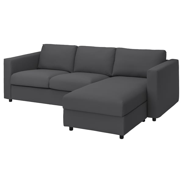 VIMLE 3-seat sofa with chaise longue, Hallarp grey, 222x68x98 cm