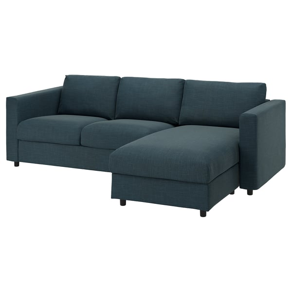 VIMLE 3-seat sofa, with chaise longue/Hillared dark blue, 252 cm