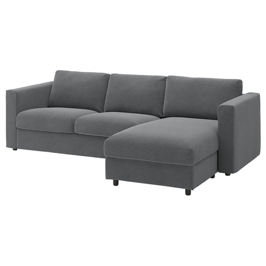 VIMLE 3-seat sofa, with chaise longue/Johanneshov dark grey, 252 cm