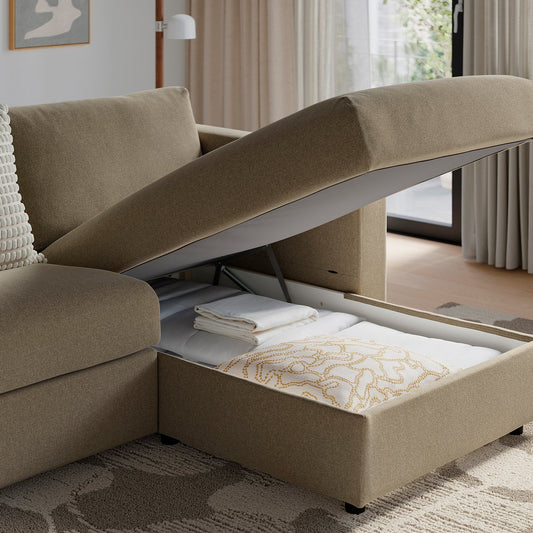 VIMLE 3-seat sofa, with chaise longue/Johanneshov brown-beige, 252 cm