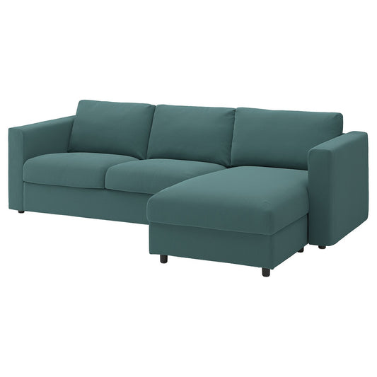 VIMLE 3-seat sofa, with chaise longue/Kelinge grey-turquoise, 252 cm