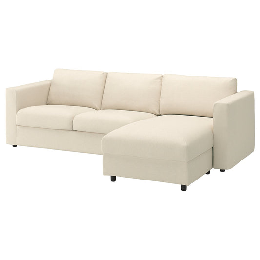 VIMLE 3-seat sofa, with chaise longue/Knäbäck light beige, 252 cm