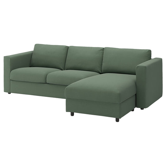 VIMLE 3-seat sofa, with chaise longue/Knäbäck grey-green, 252 cm