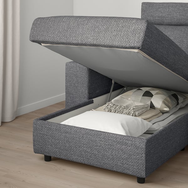 VIMLE - 3-seater sofa with chaise-longue/Lejde grey/black ,