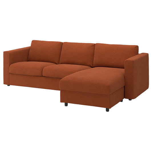 VIMLE 3-seat sofa, with chaise longue/Mosshed red-brown, 252 cm