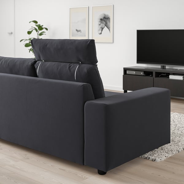 VIMLE - 3-seater sofa with headrest and wide armrests/Djuparp dark grey ,