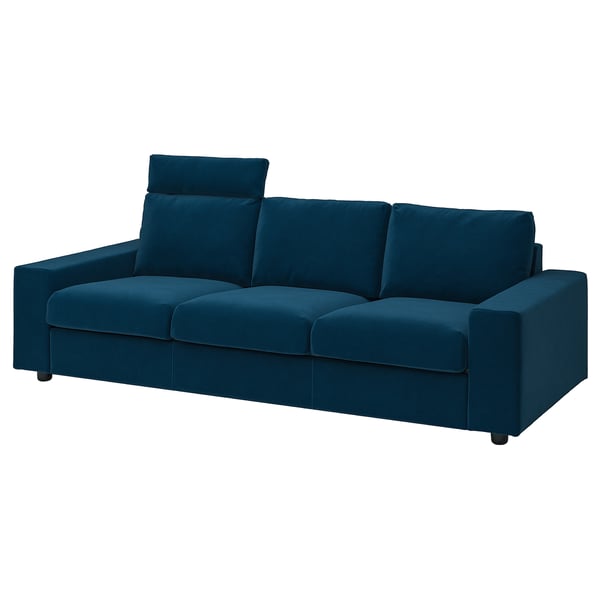 VIMLE 3-seat sofa, with headrest with wide armrests/Djuparp dark green-blue, 255 cm