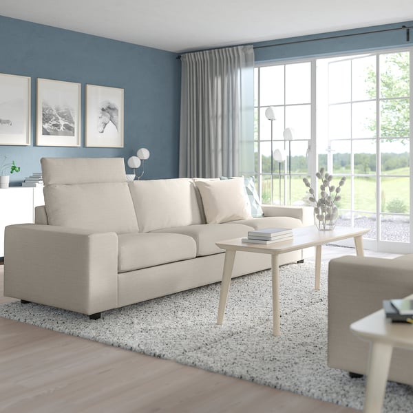 VIMLE 3-seat sofa, with headrest with wide armrests/Gunnared beige, 211x54x98 cm