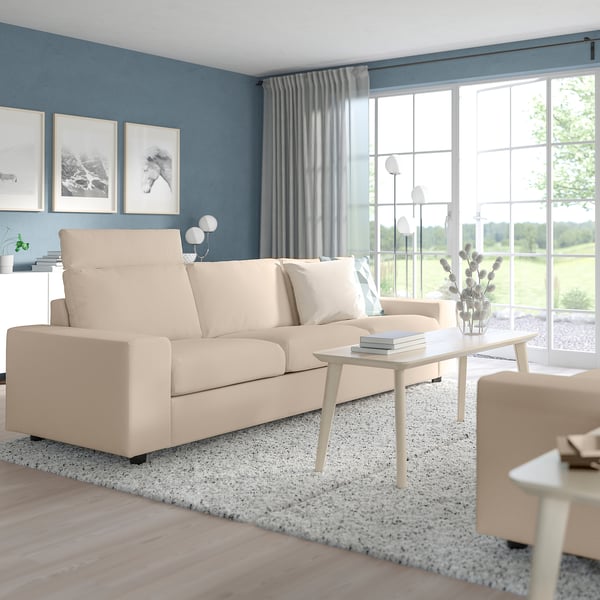 VIMLE 3-seat sofa, with headrest with wide armrests/Hallarp beige, 211x54x98 cm
